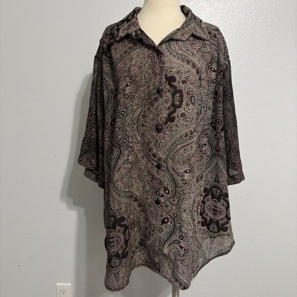 A Personal Touch Vintage Style Paisley Button Front Blouse 3X Made in USA - Picture 2 of 11